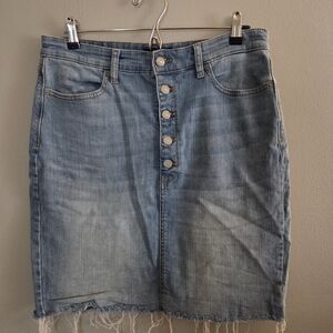 Banana Republic Denim Button Down Skirt with Frayed Hem